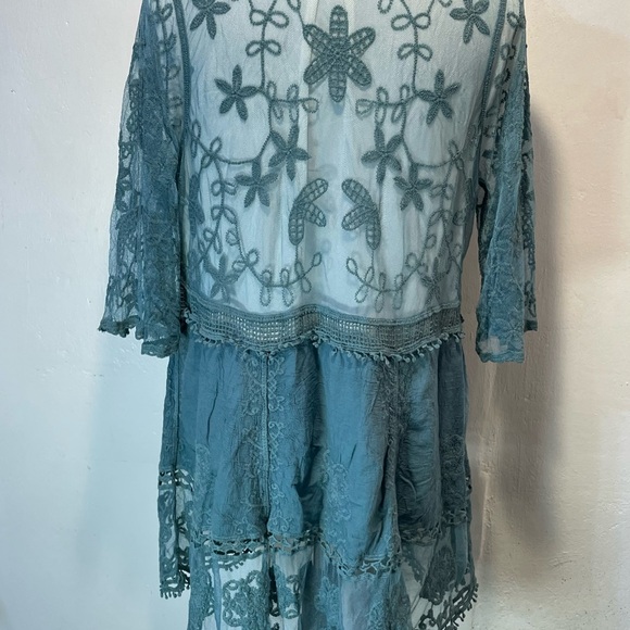 #0220 Set of 2 Lace V-Neck Tunic Dress/Swimsuit Cover Up in Purple and Teal - Picture 5 of 11